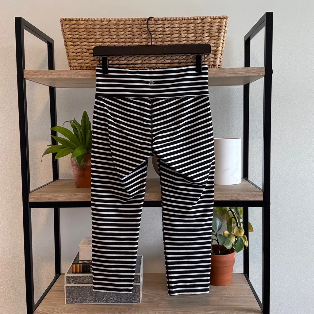 Athleta Mid-Rise Chaturanga Capri Legging Black and White Stripe, Small - Image 6