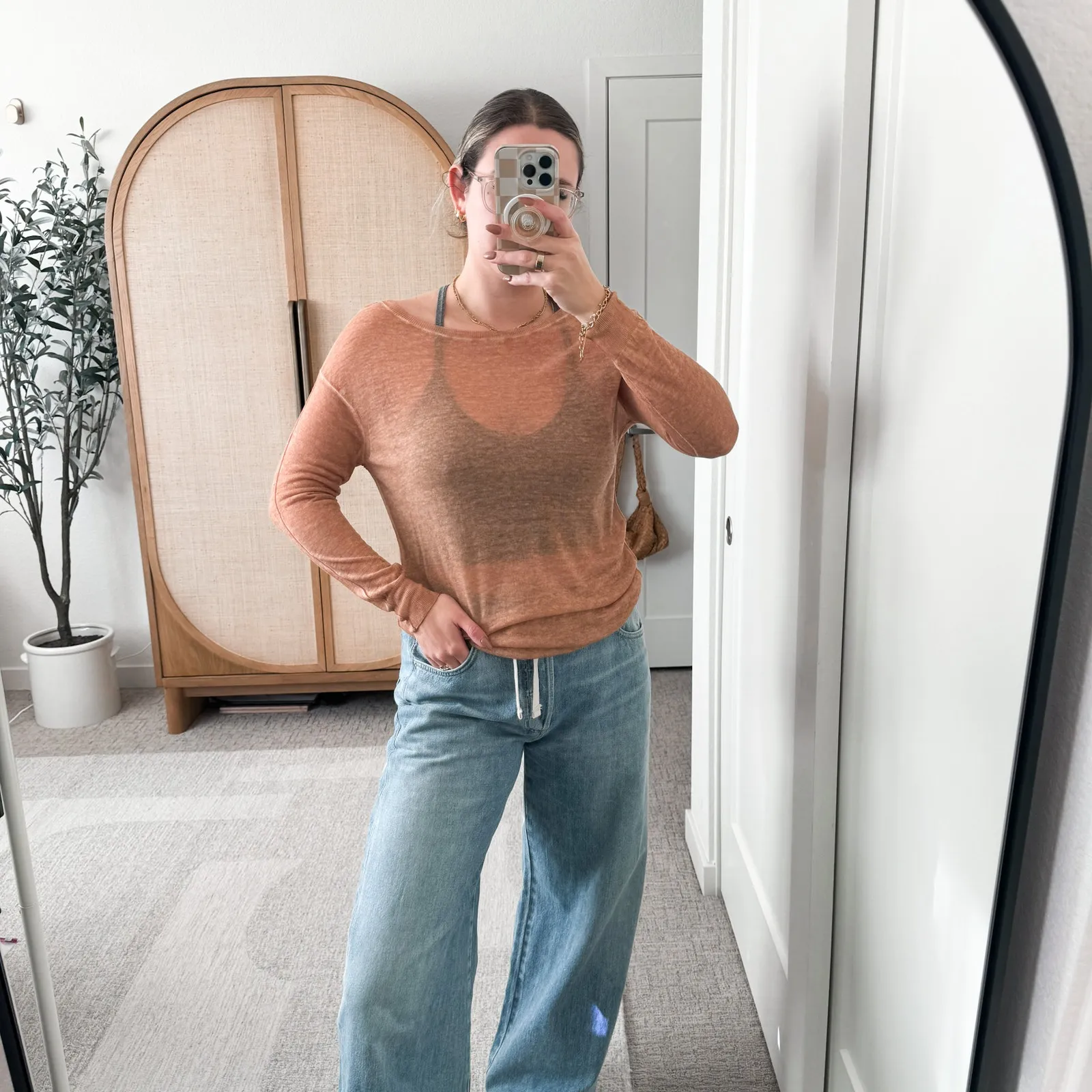 L'agence Brown Sheer Long Sleeve Sweater Tophe - Image 3