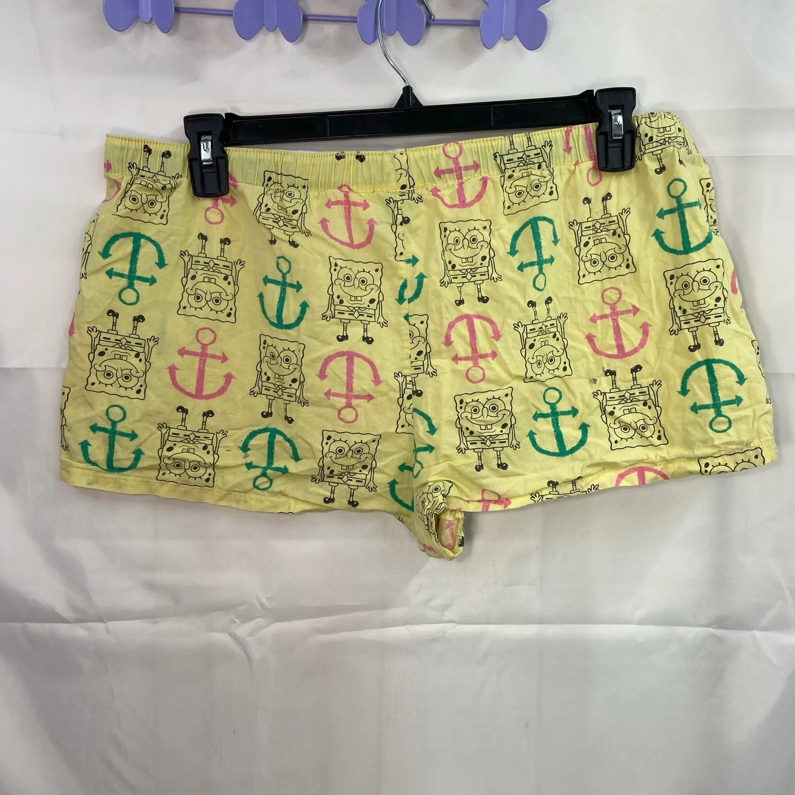 SpongeBob SquarePants women's yellow anchor print pull on lounge pajama shorts Size XL - Image 7