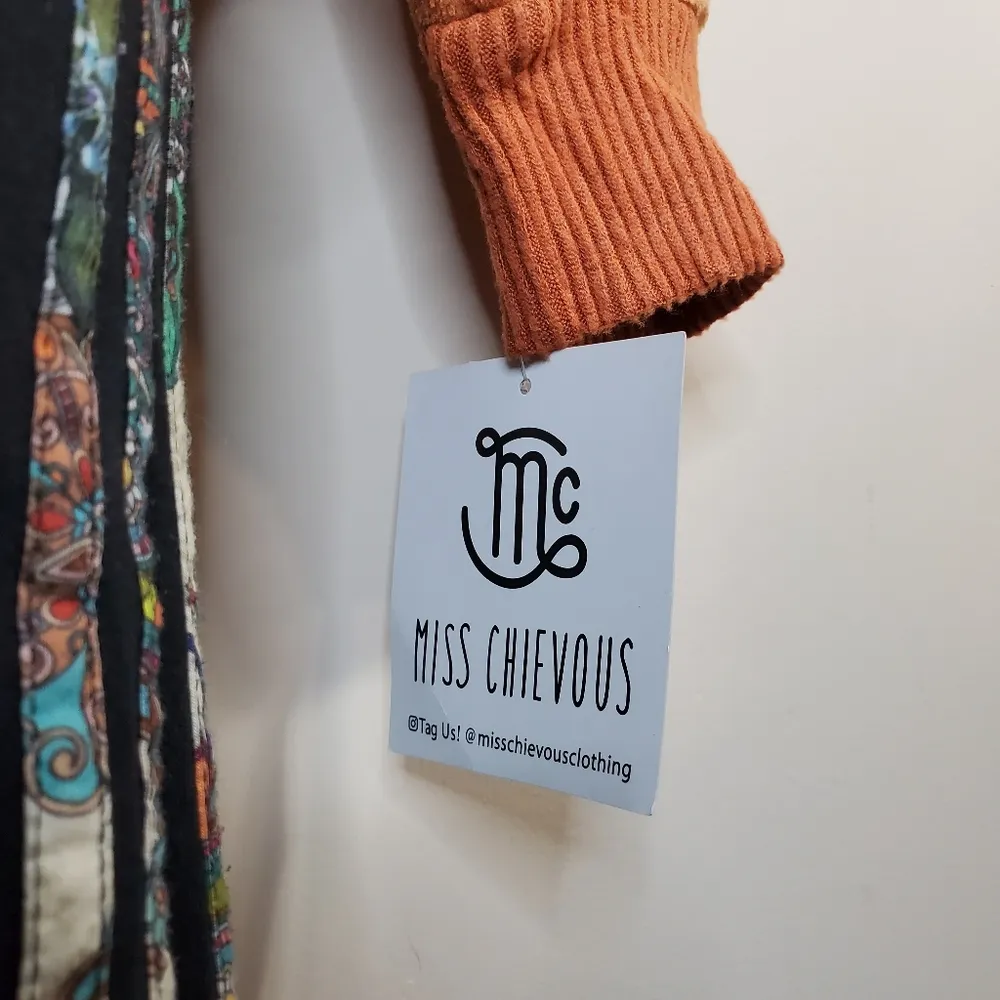 Miss Chevious Brown Long Sleeve Quarter Zip Collar Rib Accents Size Large - Image 2