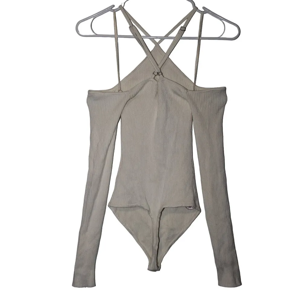 Women's Abercrombie & Fitch Cream Knit Elastic Long Sleeve Bodysuit Top Size XS - Image 2