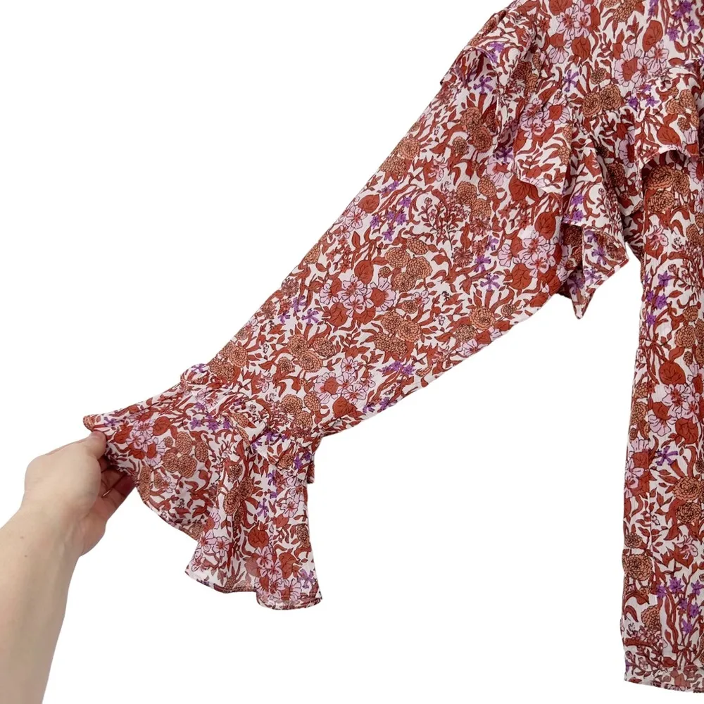 J. CREW‎ Ruffle Ditzy Floral Chiffon Long Sleeve Blouse in Fete Floral NWT Small - Image 4