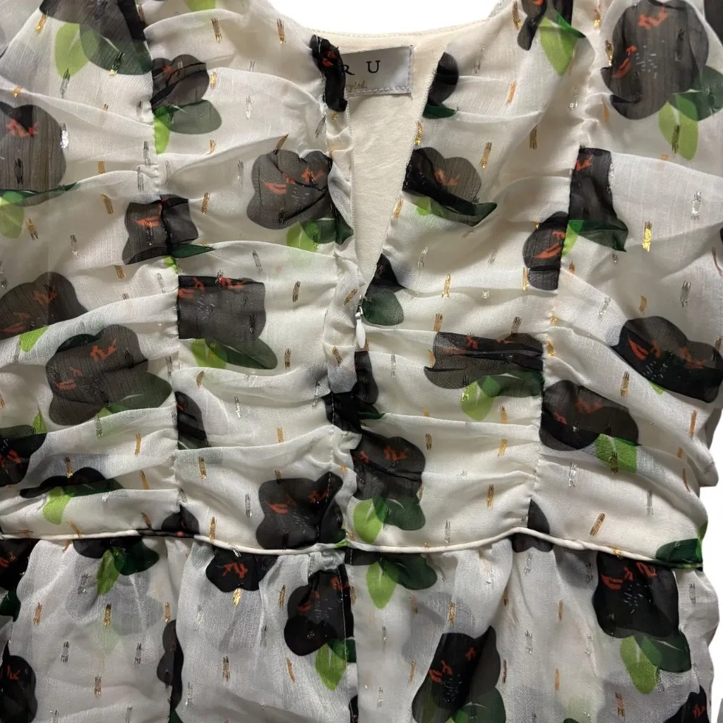 Buru Womens Floral Chiffon Midi Dress Long Sleeves Size L White Size L - Image 6