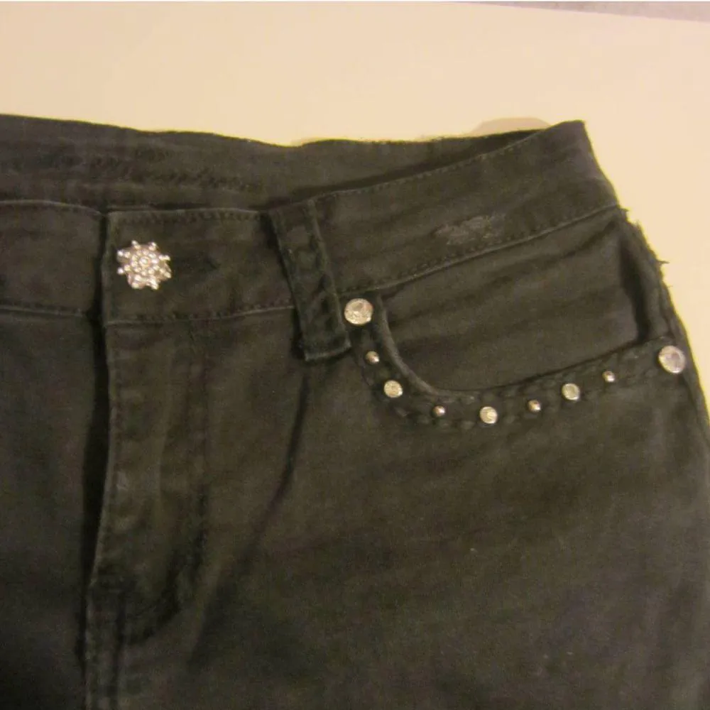 Sexy Couture Black Rhinestone Women's Capri Denim Jeans Size 13 - Image 3