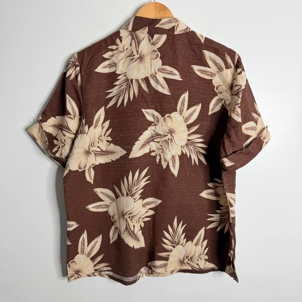 Sag Harbor Silk Brown Floral Hawaiian Shirt 16 Aloha Resortwear Vacation Beach - Image 2