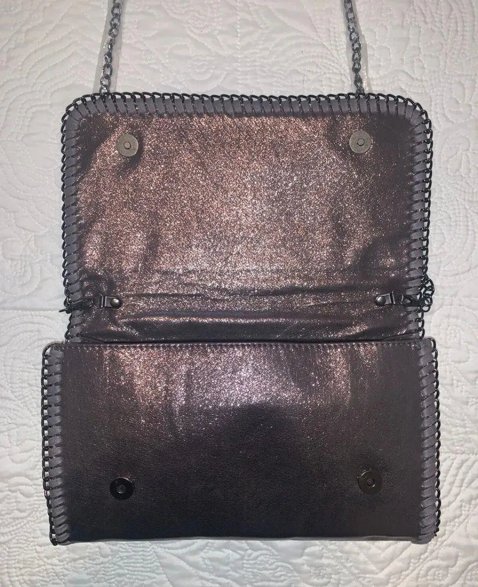 Phase3 Fold-over Gunmetal Metallic Crossbody Purses - Image 2