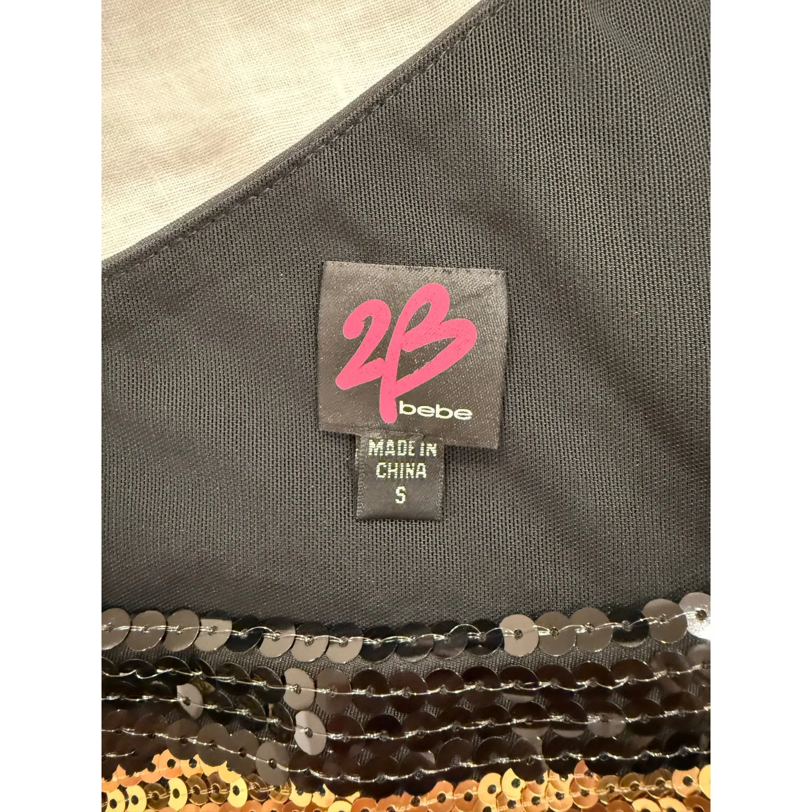 2B Bebe One Shoulder Striped Sequin Bodycon Mini Dress Black/Gold Women's Small Gold - Image 4