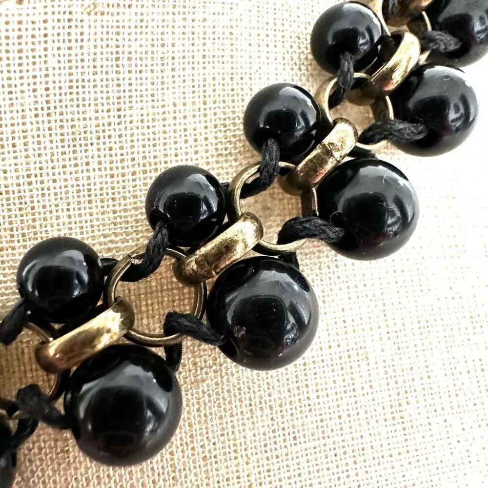 Black beaded brass tone collar necklace - Image 4