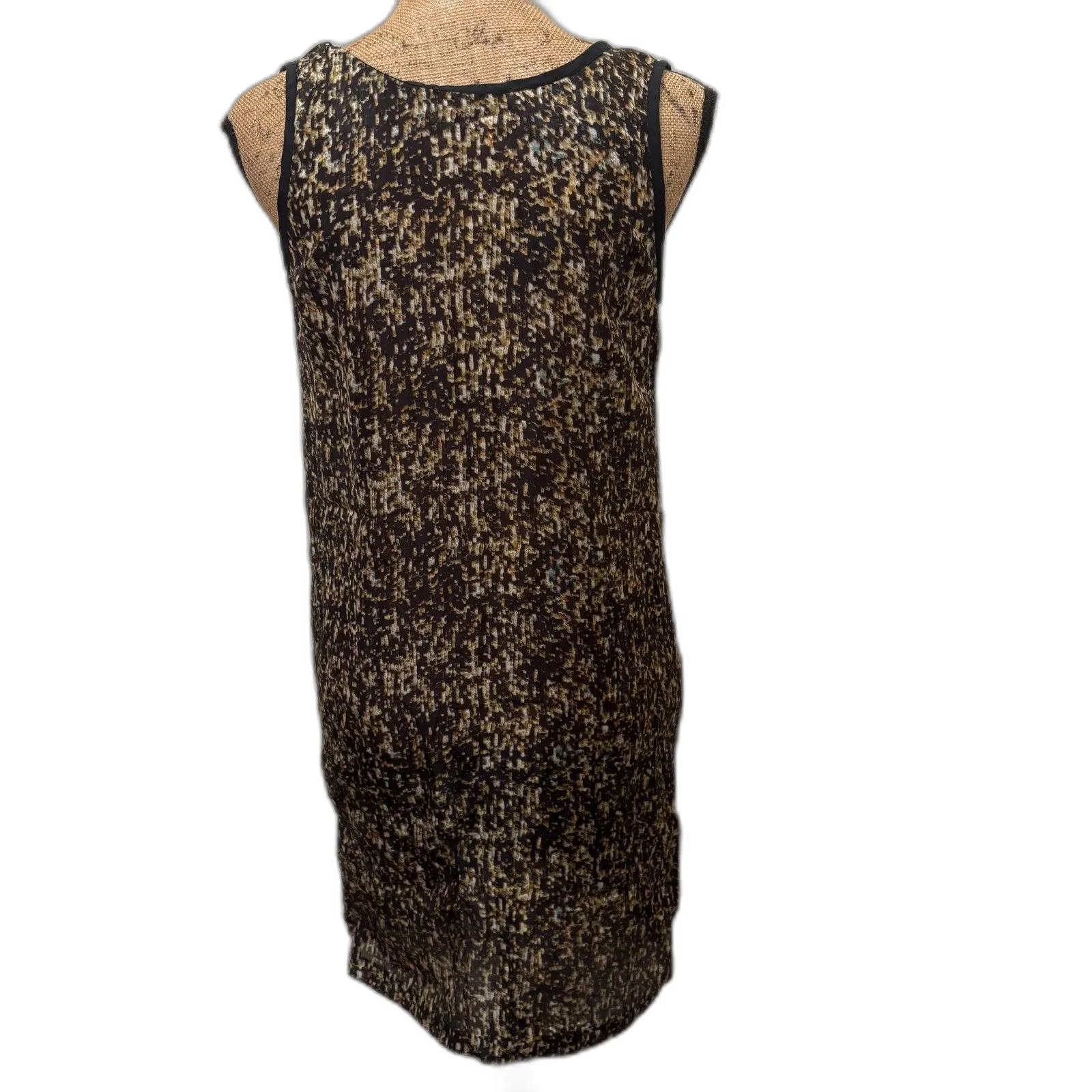 Roberta Freymann Sleeveless Shift Dress Chic Abstract Print Black Tan Size Small - Image 4