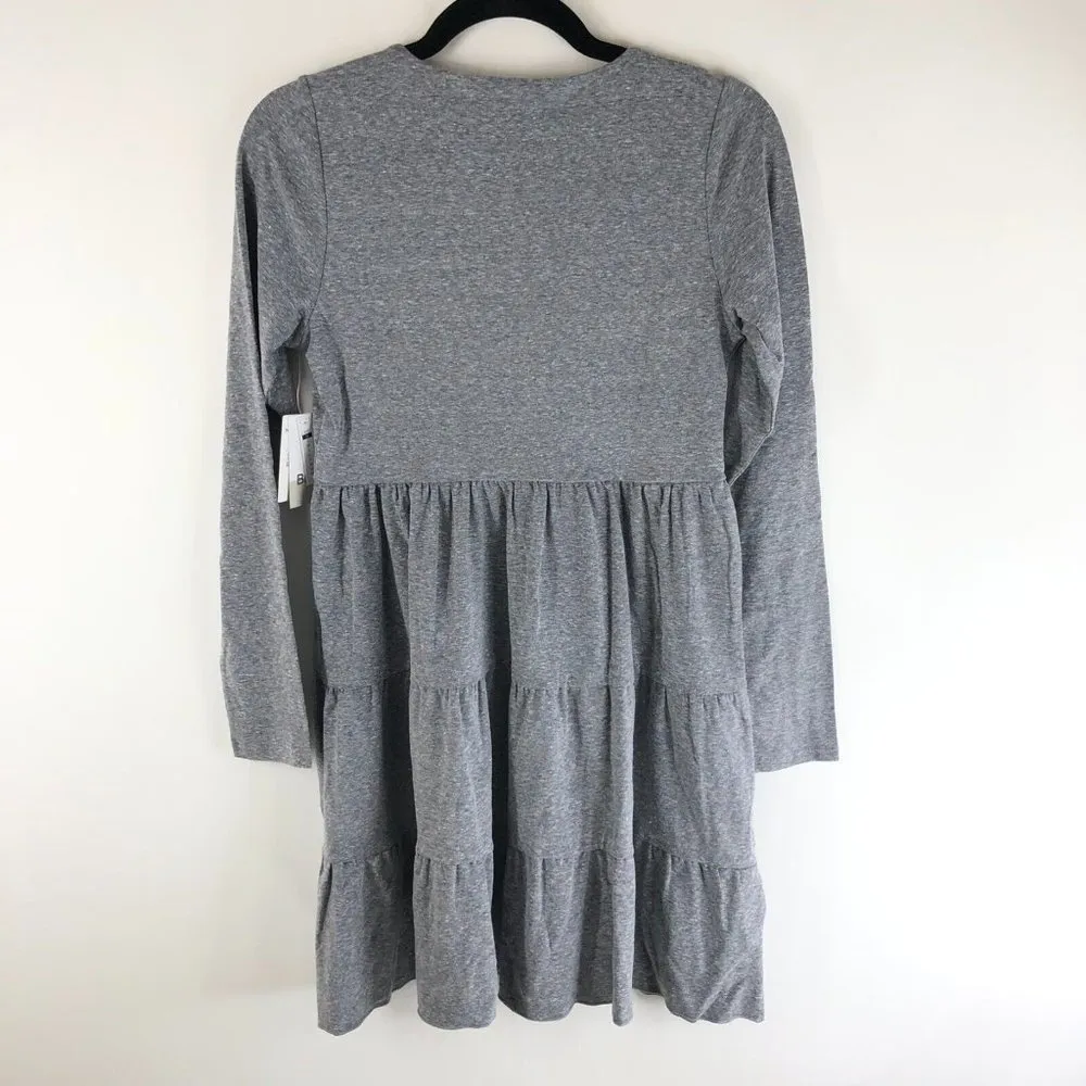 BP Mini Dress Tiered Long Sleeve V Neck Knit Heathered Gray XS - Image 2