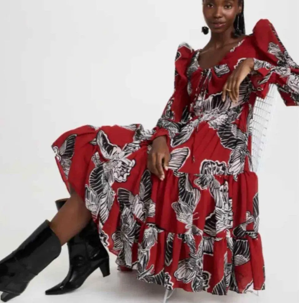 Autumn Adeigbo Fleur Red Butterfly Midi Dress Size US 14 - Image 13