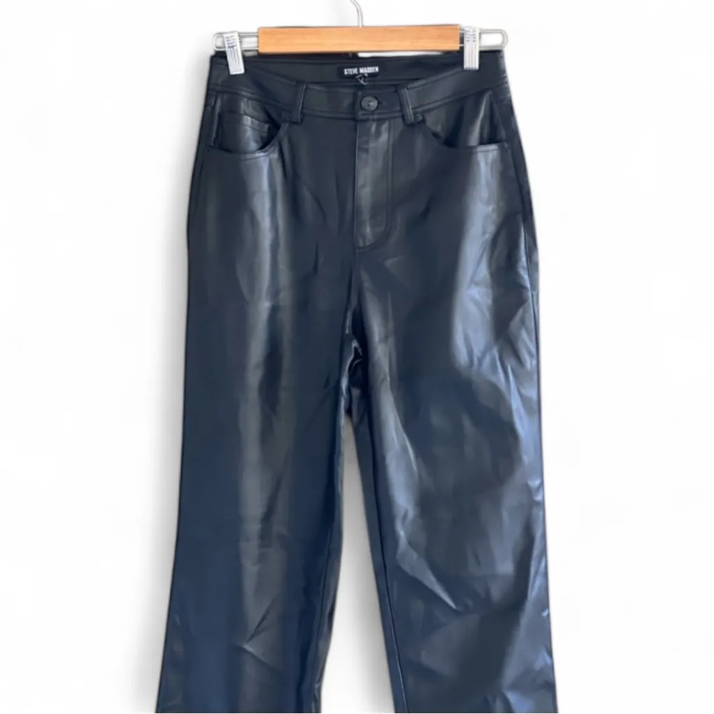Steve Madden Loren Faux Leather Straight Leg Pants - Black - Image 4
