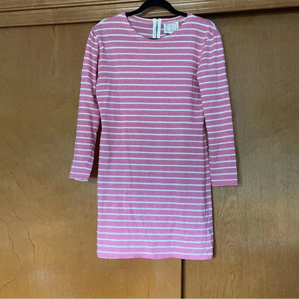 Sail to Sable Jetting to Jetties Pink Striped Knit 3/4 Sleeve Mini Dress Preppy - Image 2