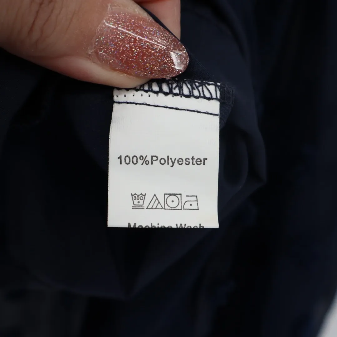 Chiffon Blouse Womens L Blue Swiss Dot Lantern Balloon Sleeve Off The Shoulder Size L - Image 2