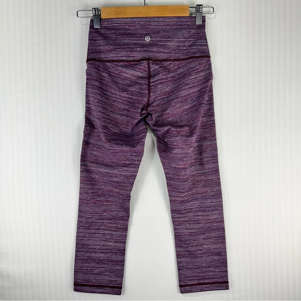 Lululemon Wunder Under Crop High Rise Royal Purple Striped Leggings Size 6 Luon - Image 3