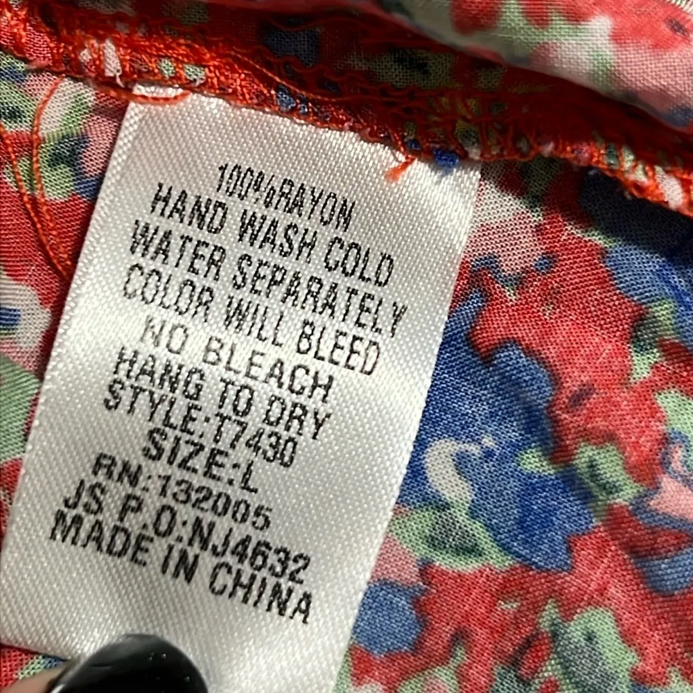 ENTRO size large floral print open shoulder blouse adjustable straps lace trim - Image 9