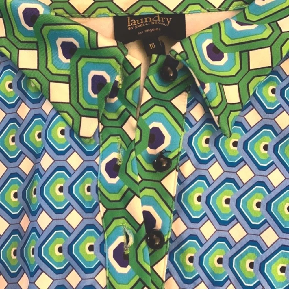 LAUNDRY by Shelli Segal blue/green geometric print dress. - Image 6