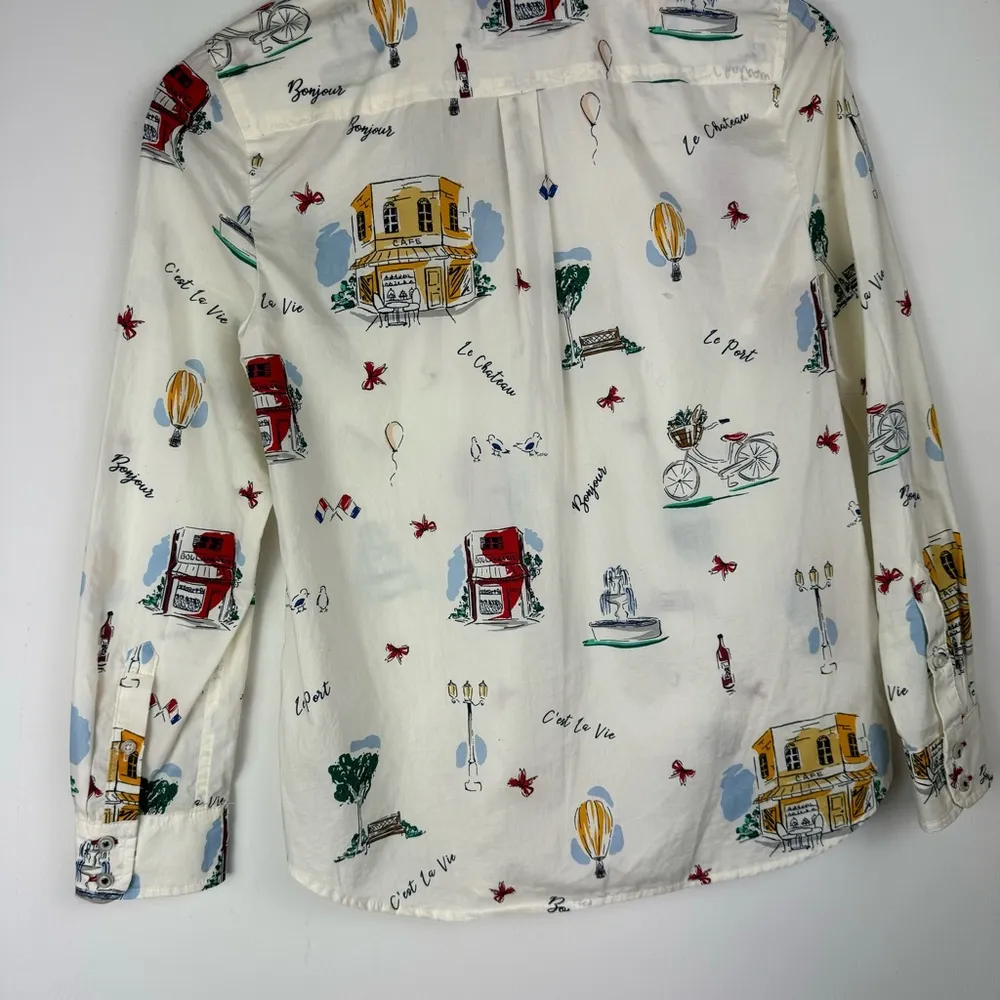 Talbots French Graphic Print Collar Button Down Shirt Top Sz Petite Womens - Image 5