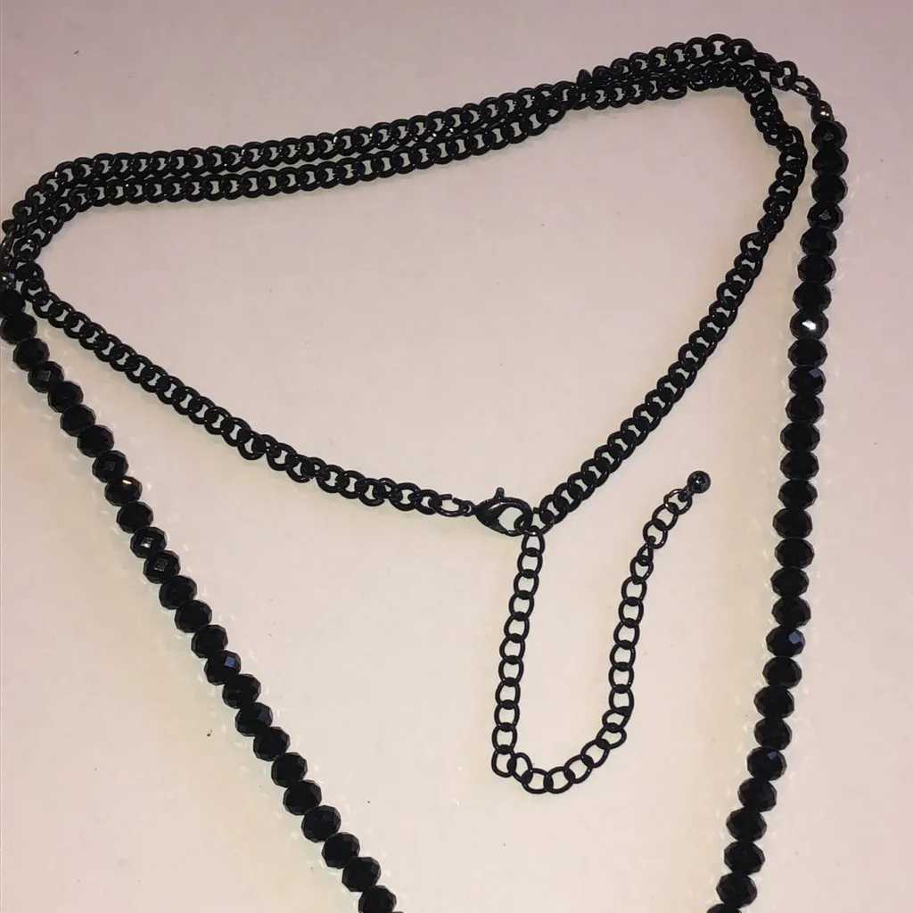 Elegant Black Beaded Boho Tassel Fringe Necklace - Image 5