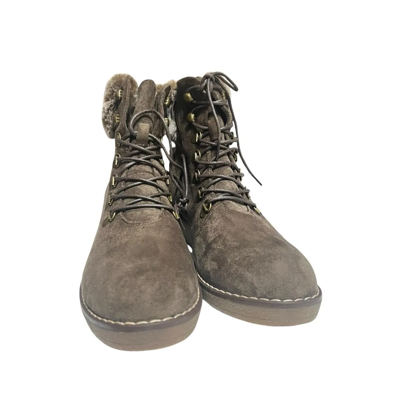 Corkys Tan Women 11 Faux Fur Trim Lace Up Wedge Booties With the Fur Y2K Fox Bay Brown - Image 4