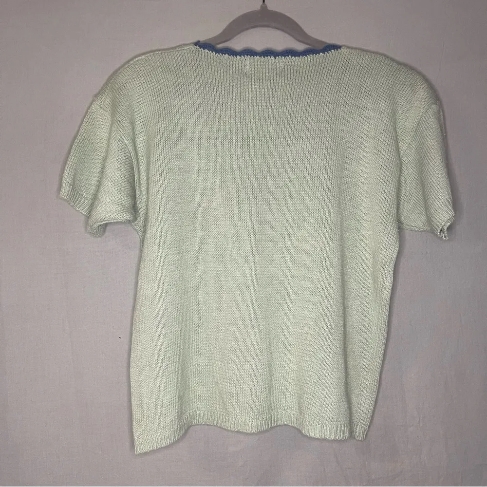 Vtg Style Exchange womens M Pullover knit Blue Sweater Short Sleeve Cottagecore - Image 5