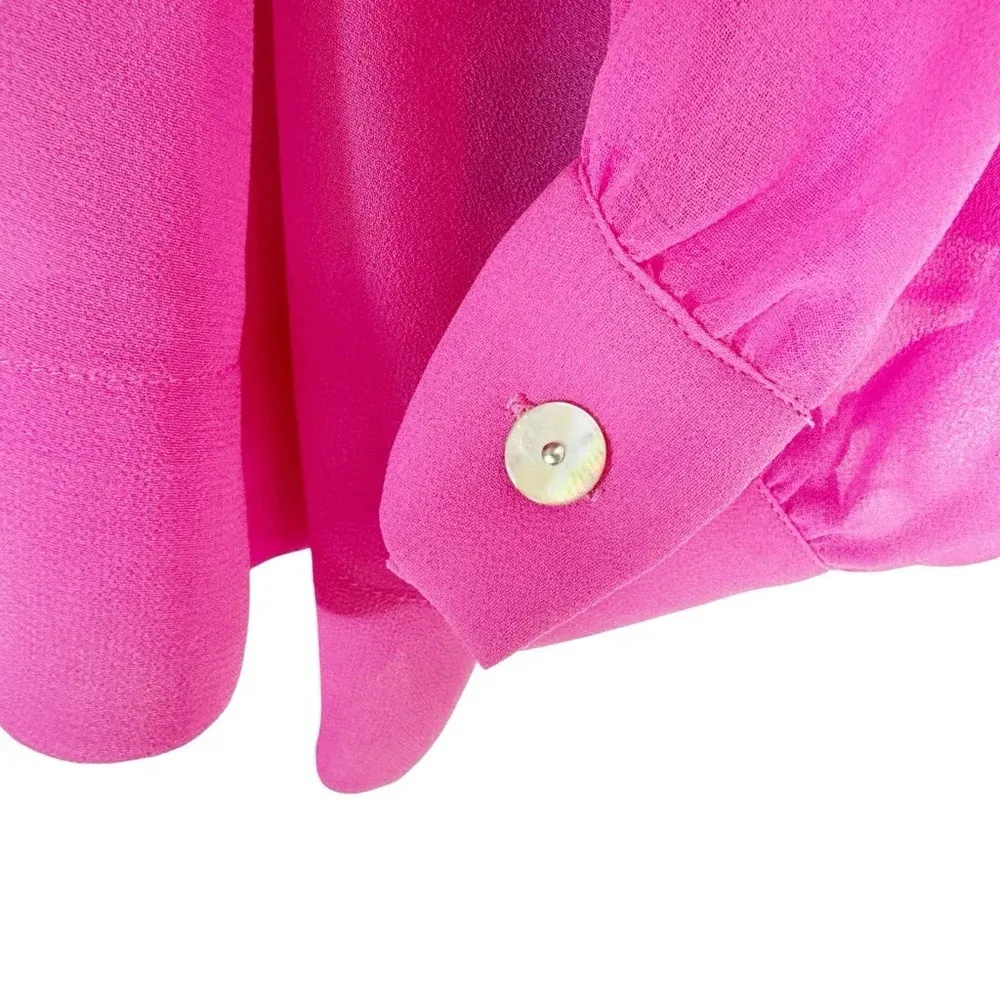 Le Superbe Ruffle Hendrix Tie Neck Chiffon Top in Electric Rose Pink Size 2 - Image 7