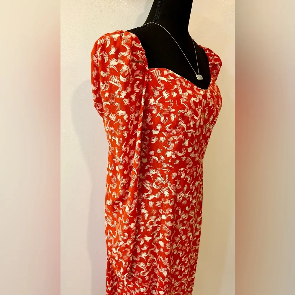 Puff Sleeve Floral Midi Dress Size 12 - Image 6