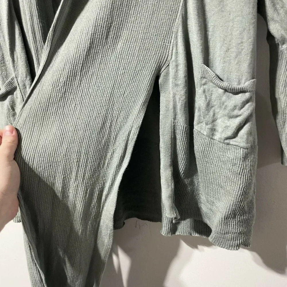 Peruvian Connection Sage Green Distressed Cardigan Size Medium Pima Cotton - Image 3
