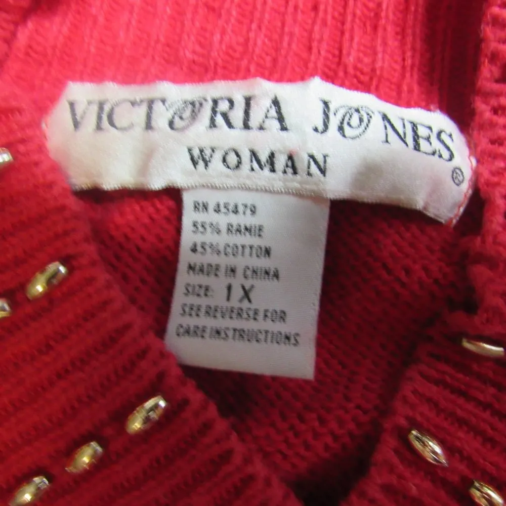Vintage Victoria Jones 1x Red Beaded Embellished Jeweled Christmas Sweater Artsy - Image 4