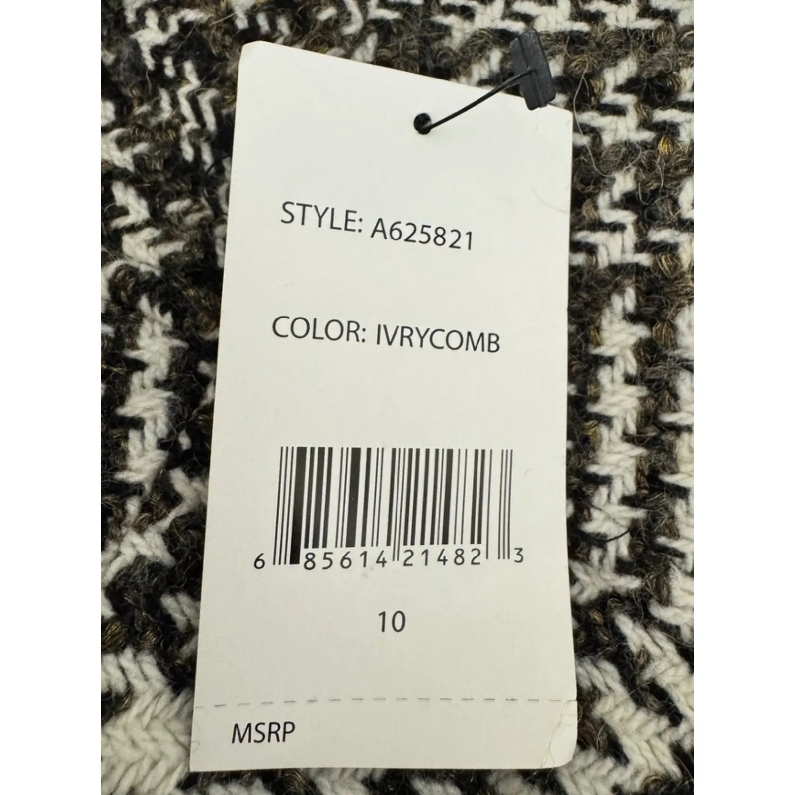 ABS Collection Women's Houndstooth Wool Tweed Coat with Fur Hood Size 10 Black - Image 9