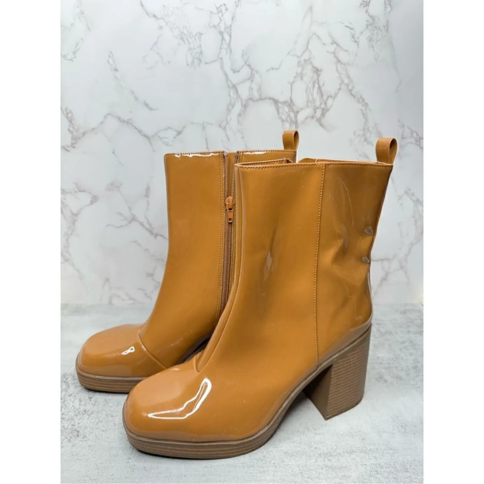 BP Boots Womens Size 10 Brown Platform Block Heel Ankle Booties Side Zip - Image 2