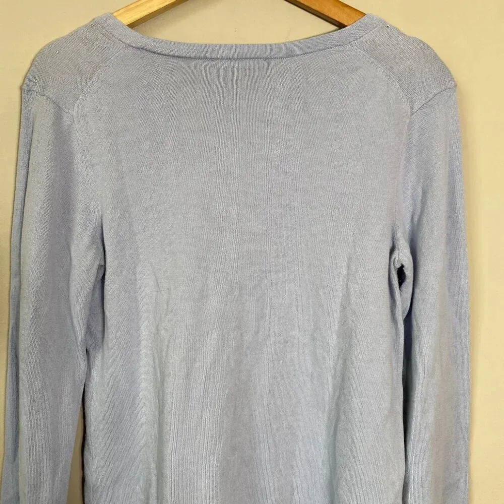 DKNY Women's Small Long Sleeve V-Neck Rhinestone Embellished Y2K Knit Sweater - Image 13