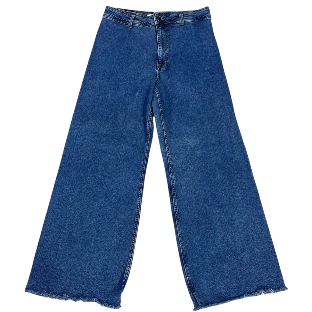 ZARA The High Rise Marine Straight Jeans Size 12 Wide Leg Raw Hem 2553/041/400 - Image 5