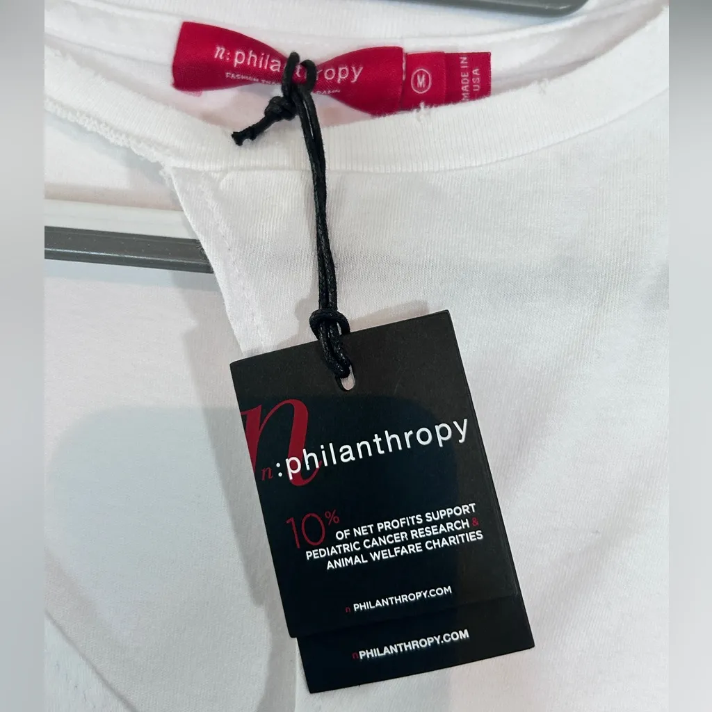 n:Philanthropy White Distressed Cutout Tee
Size Medium Made in USA NWT Ethical - Image 10