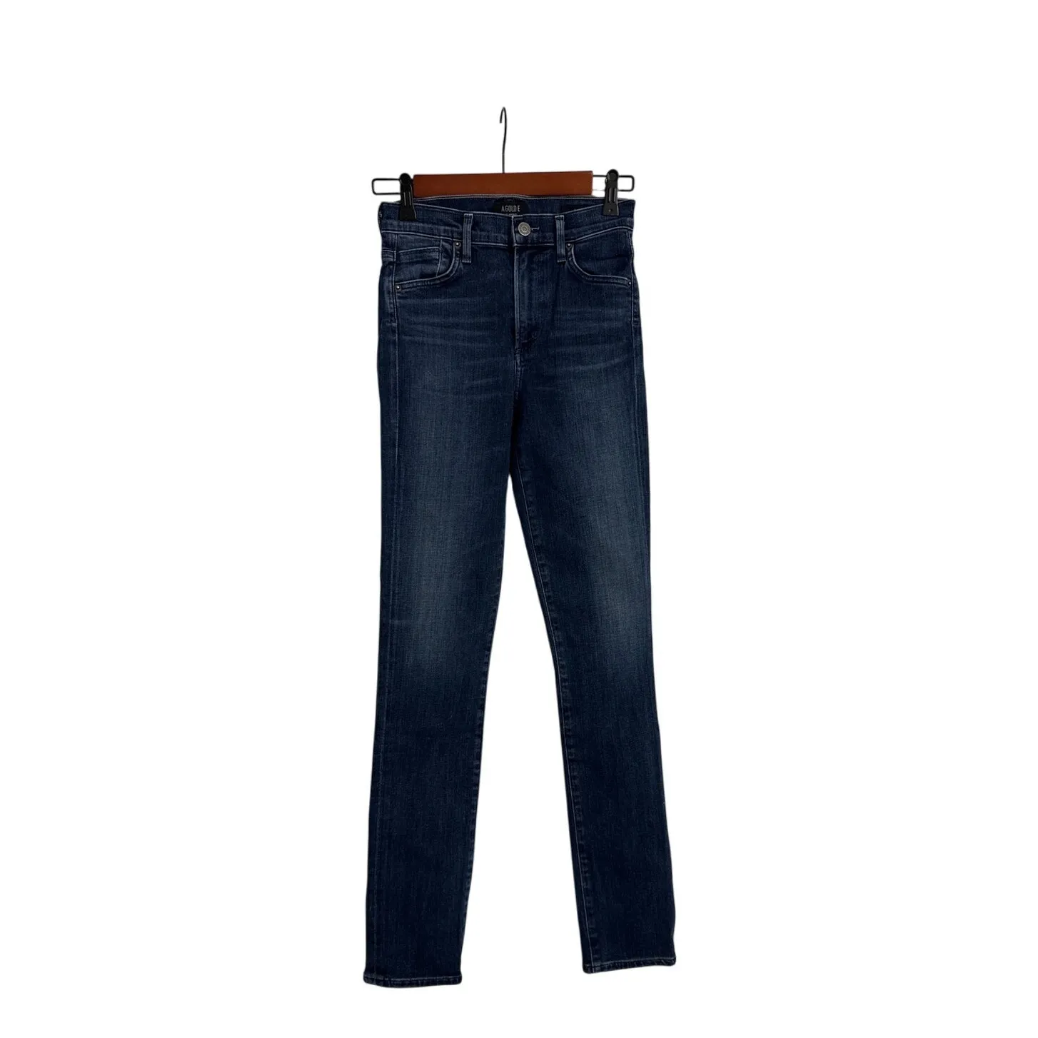 AGOLDE Jeans Camile High Rise Slim Dark Blue Denim Jean In Jade Color Size 24 - Image 4