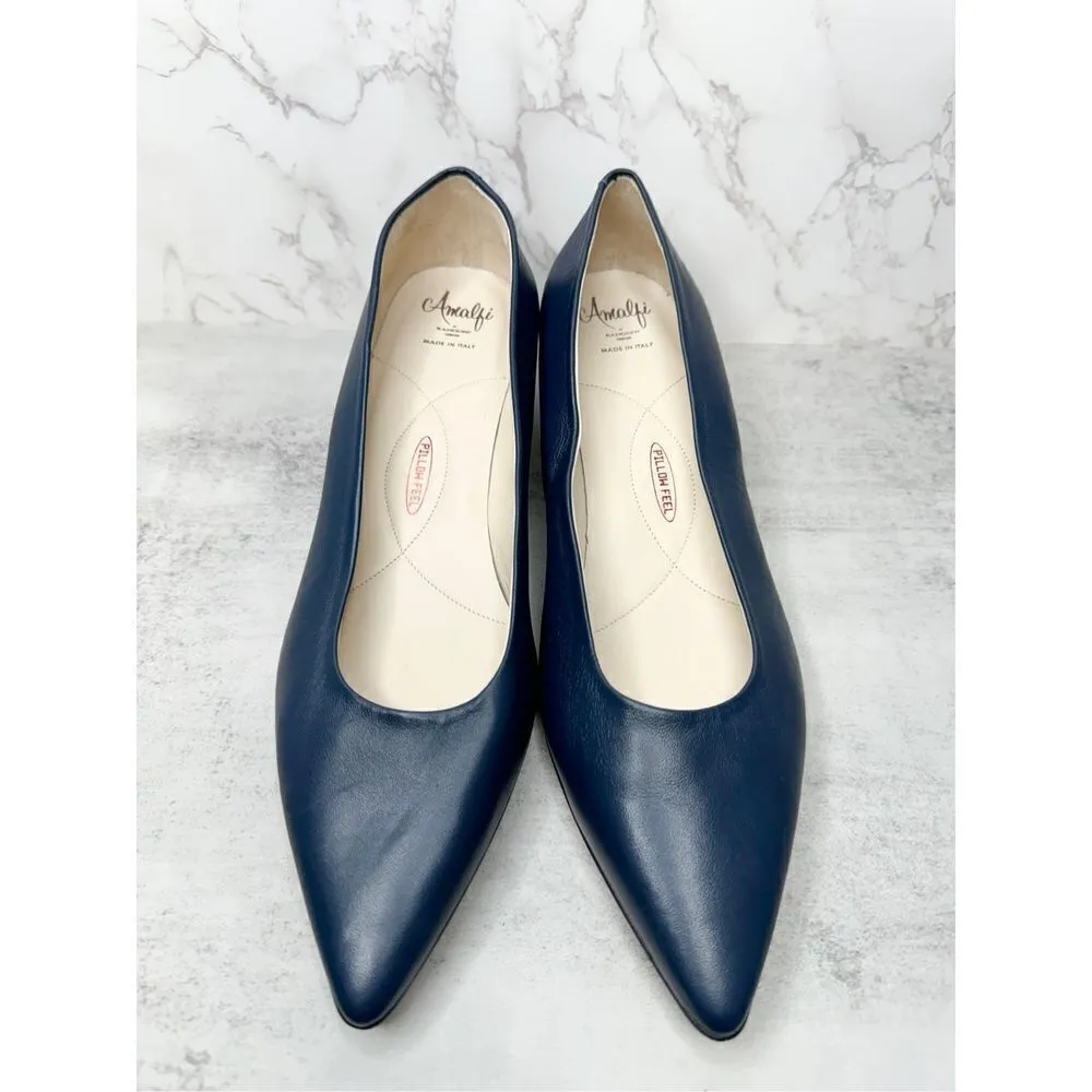 Amalfi Pumps Womens Size 11.5 Blue Leather Pavone Parmasoft Pointed Toe NEW - Image 3