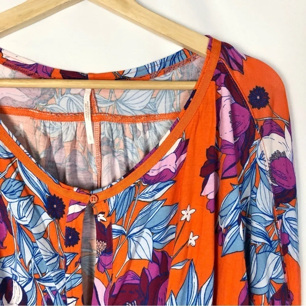 Free People Keepin On Orange & Purple Floral Slouchy Short Sleeve L - Image 4