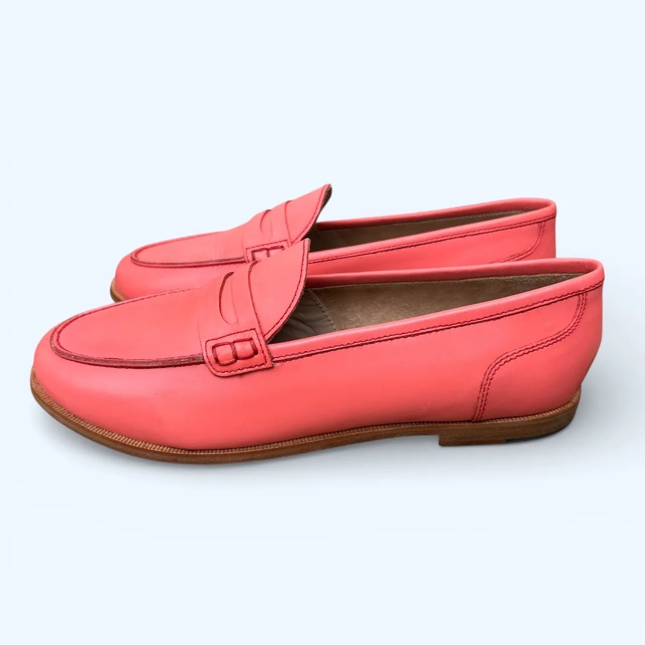 J.Crew Ryan Penny Loafer Coral Pink Leather Womens sz 8.5 Preppy Classic Casual - Image 5