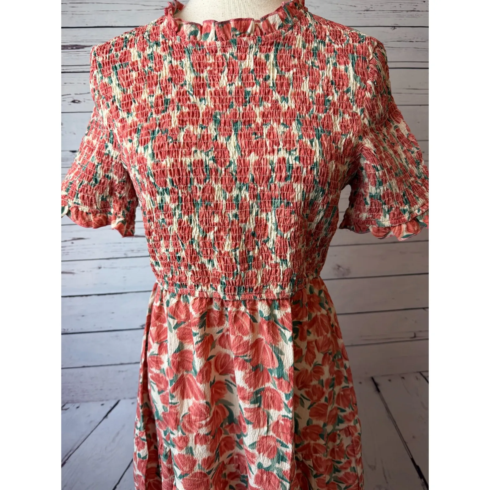 Hayden Los Angeles Midi Dress Smocked NWT  Medium Cottage Ruffle Floral Boho - Image 12