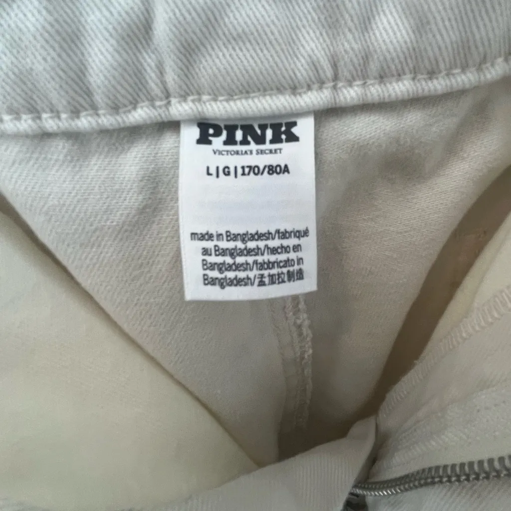 PINK Victoria's Secret Cream Cargo Wide Leg Pants High-Waisted Women’s Size L - Image 3