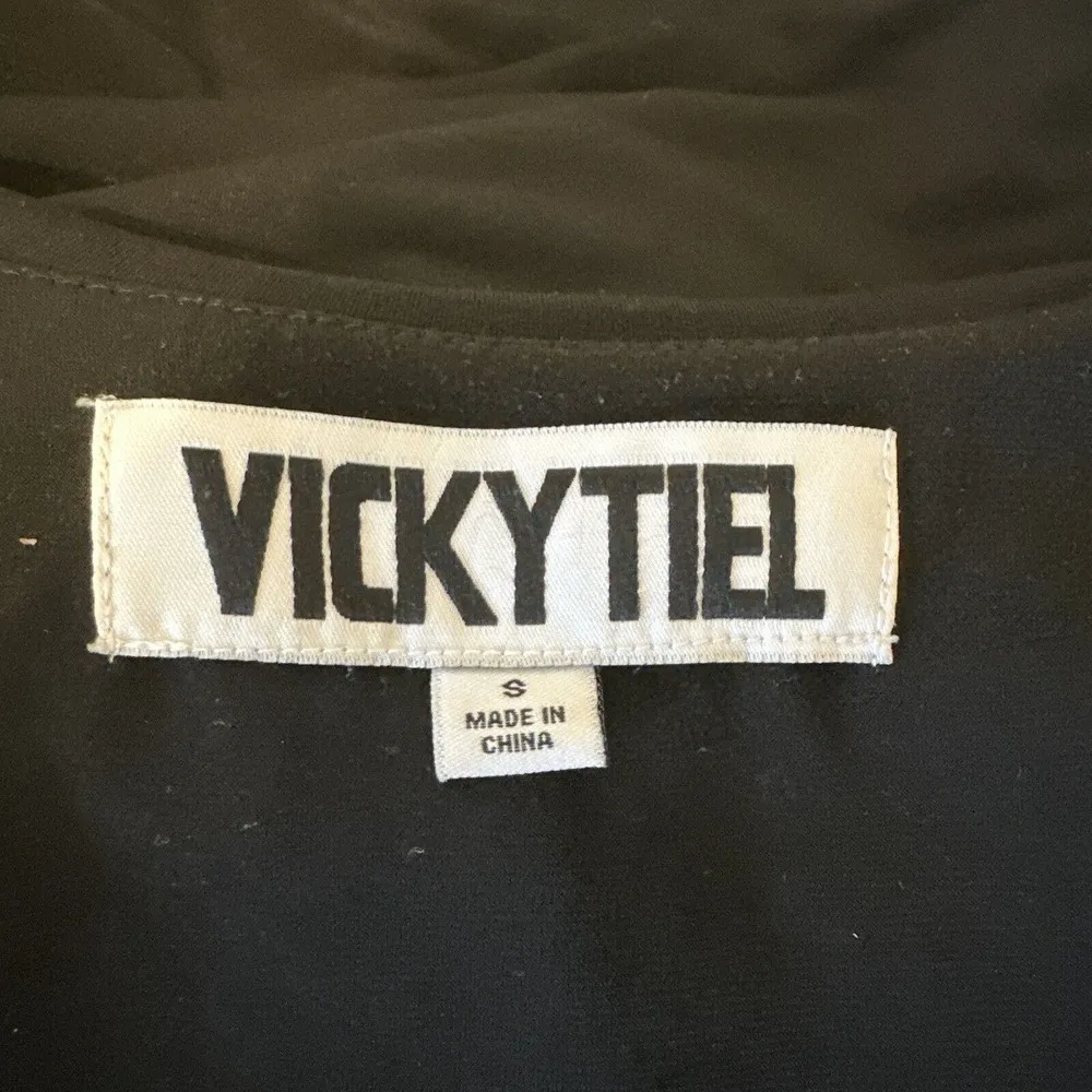 Vicky Tiel Womens Wrap Dress S Small Black Jersey Midi High Low Short Sleeve - Image 7