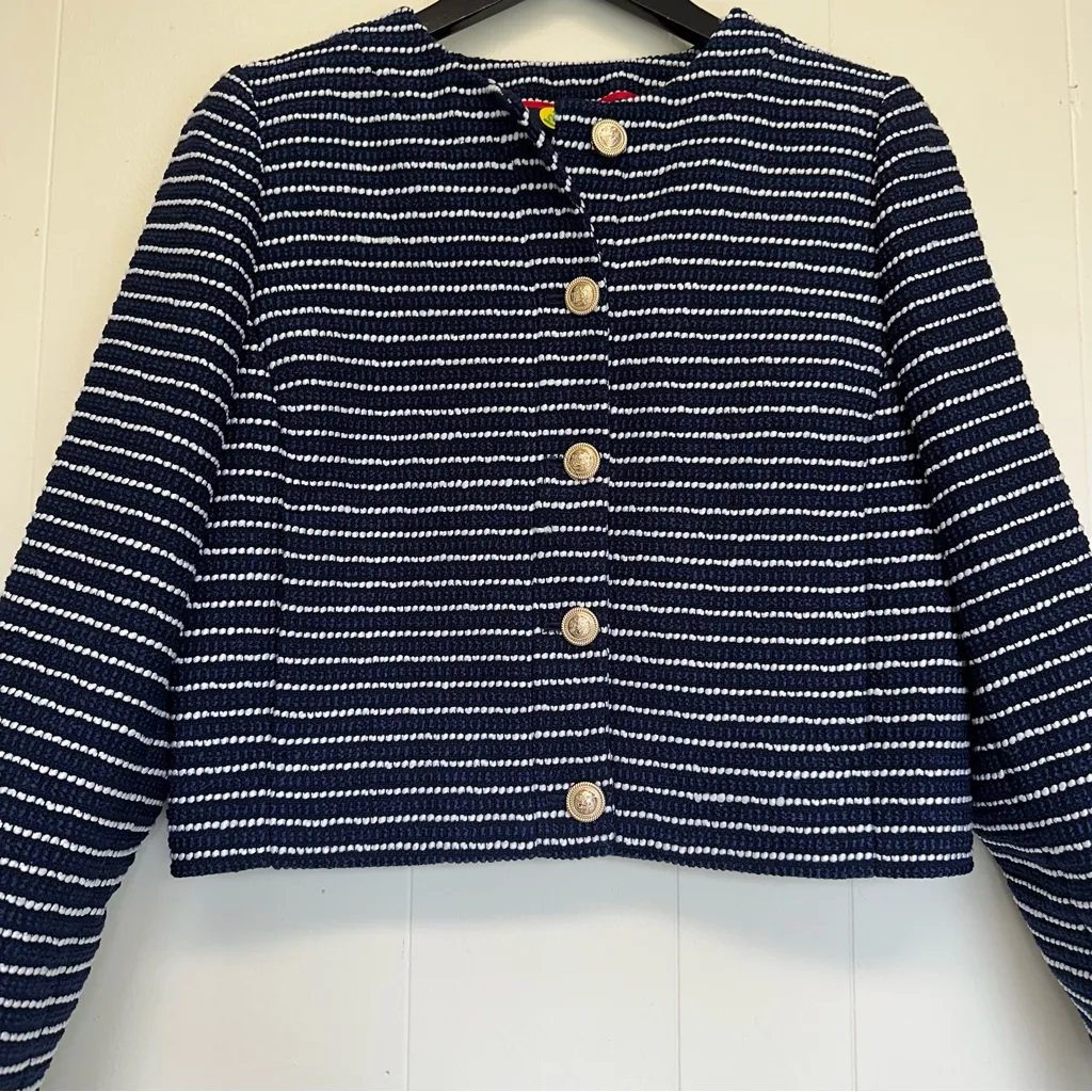 NWT J. CREW Tweed Lady Jacket Antique Navy Ivory Stripe Blue Size 4 - Image 5