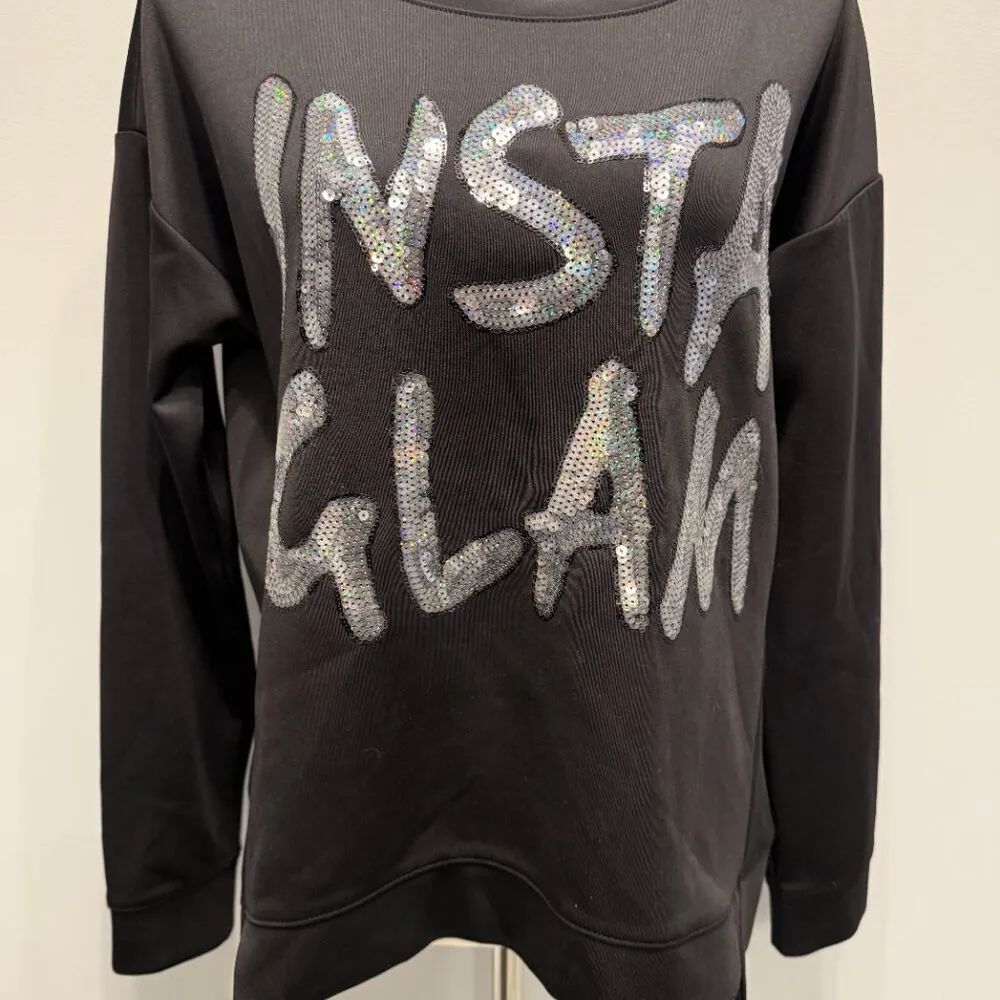 NEW Juicy Couture women's large Black Graphic Sequin INSTA GLAM Sweatshirt - Image 2