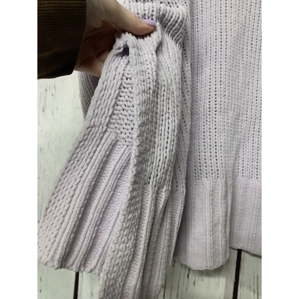 Aerie Oversized Chunky Loose Knit Split Hem Hooded Sweater -Lavender /Size Small - Image 6