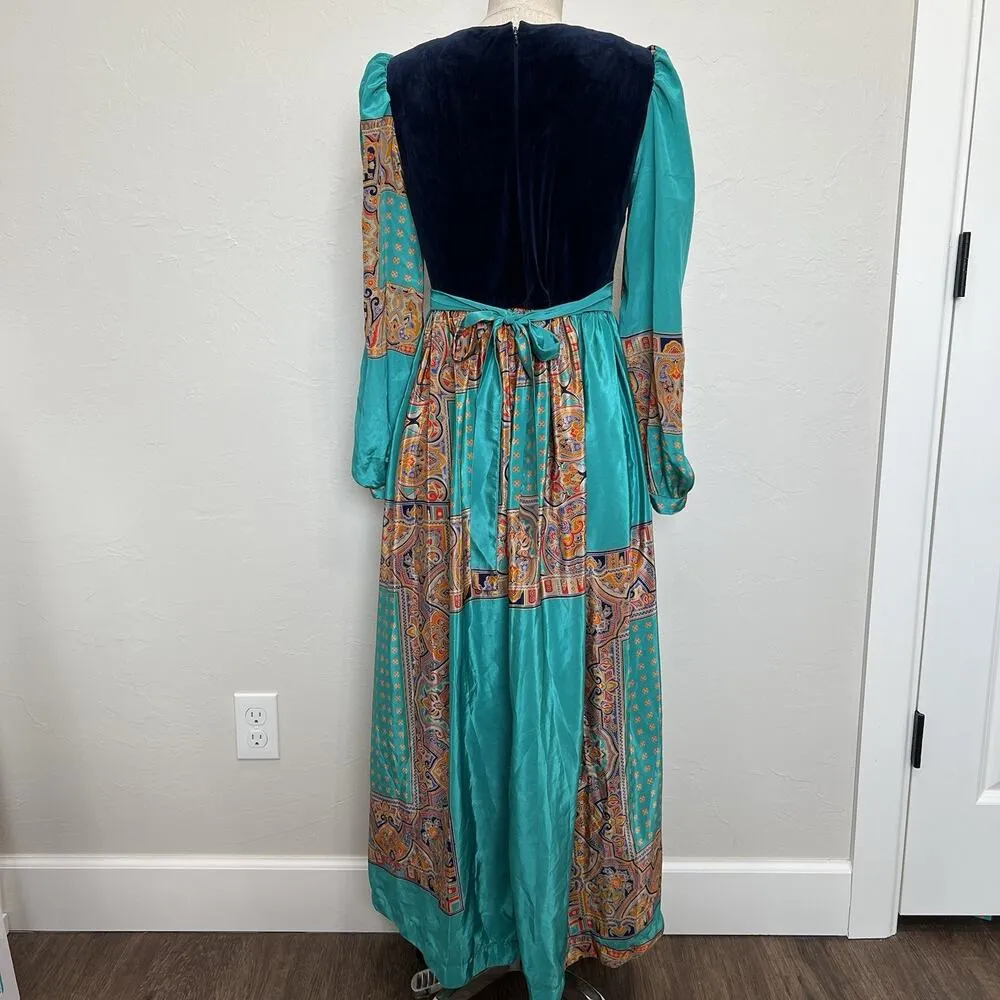 70s Young Dong S Small Maxi Dress Renaissance Boho Cottagecore Whimsy Fairycore Blue - Image 6