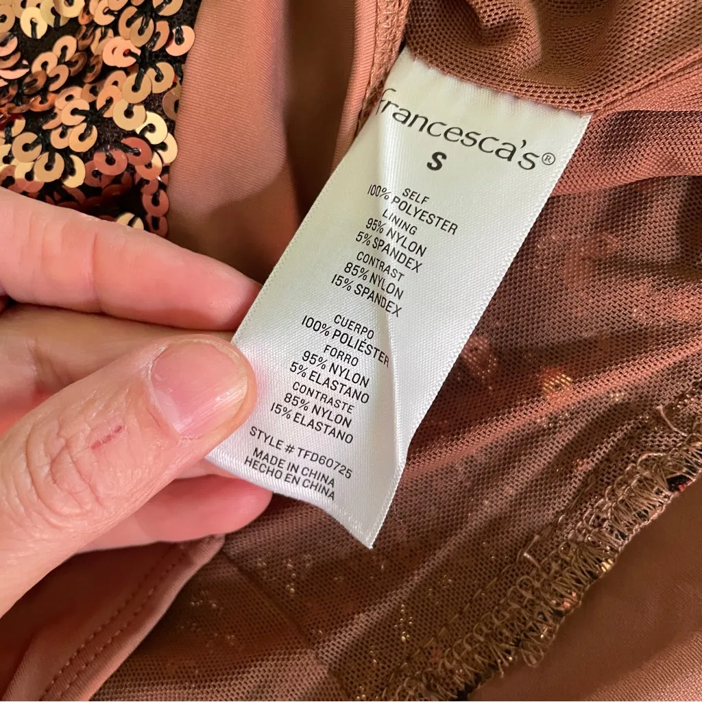 Francesca's Collections Sequin Bodysuit size Small‎ Cognac Brown Glitter Thong S - Image 2