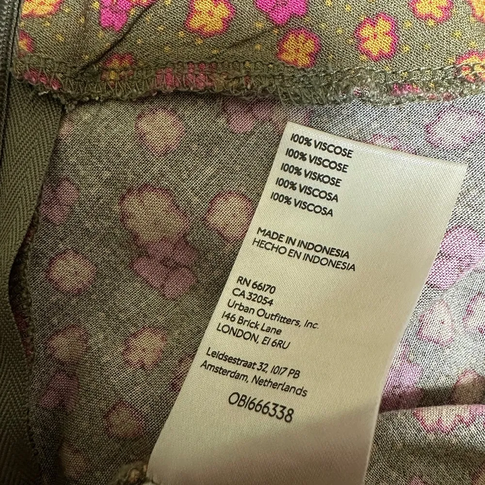 Free People Floral Olive Green Mini Skirt Sz 6 A-Line Lettuce Hem Boho Festival - Image 9
