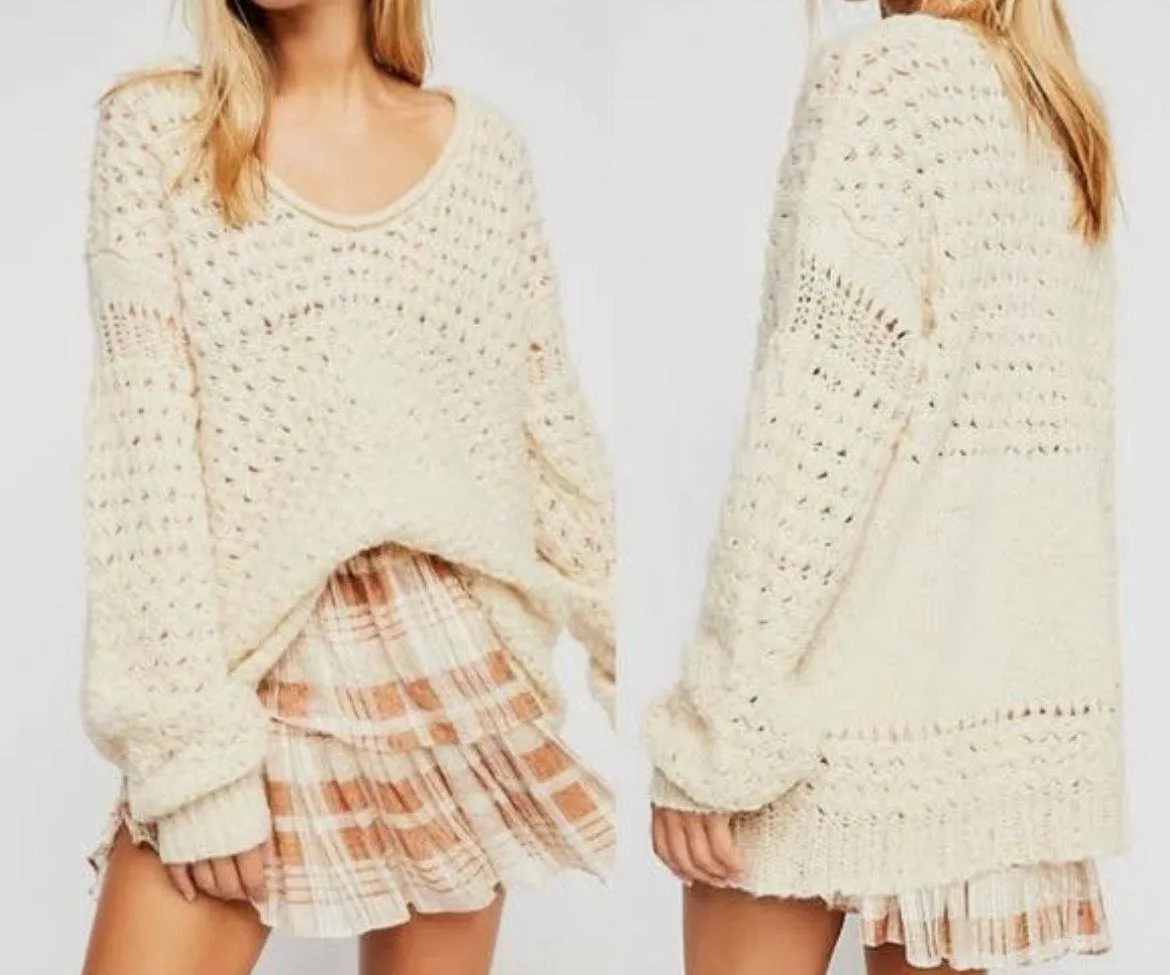 Free People Crashing Waves Pullover Sweater Cream - Image 2