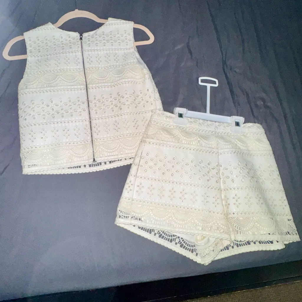 Bebe  Cream Eyelet Lace Top and Shorts - Image 2