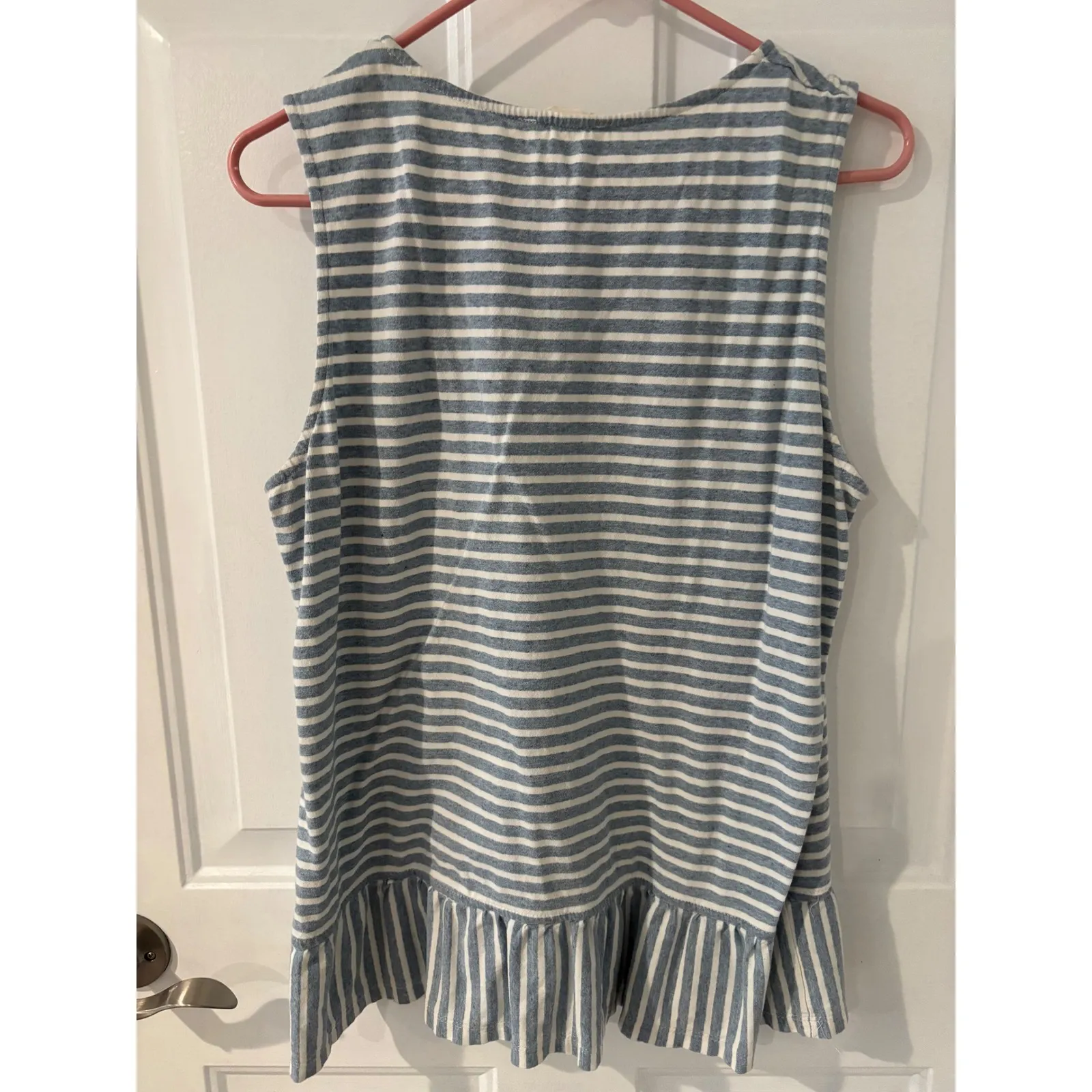 Jane and Delancey Striped Ruffle Tank Top Womens Size L Blue White Sleeveless - Image 3